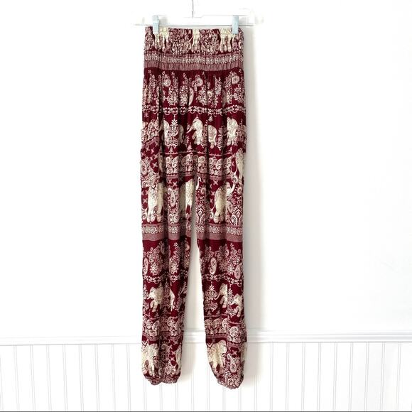 Elephant Burgundy Ruched Waist Harem Pants Small - Picture 6 of 8